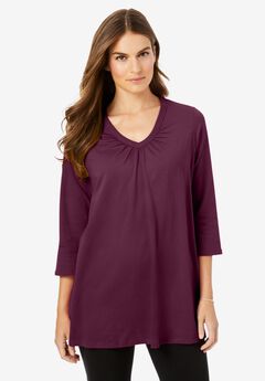 Woman Within Womens Plus Size Perfect V-Neck Three-Quarter Sleeve Tunic